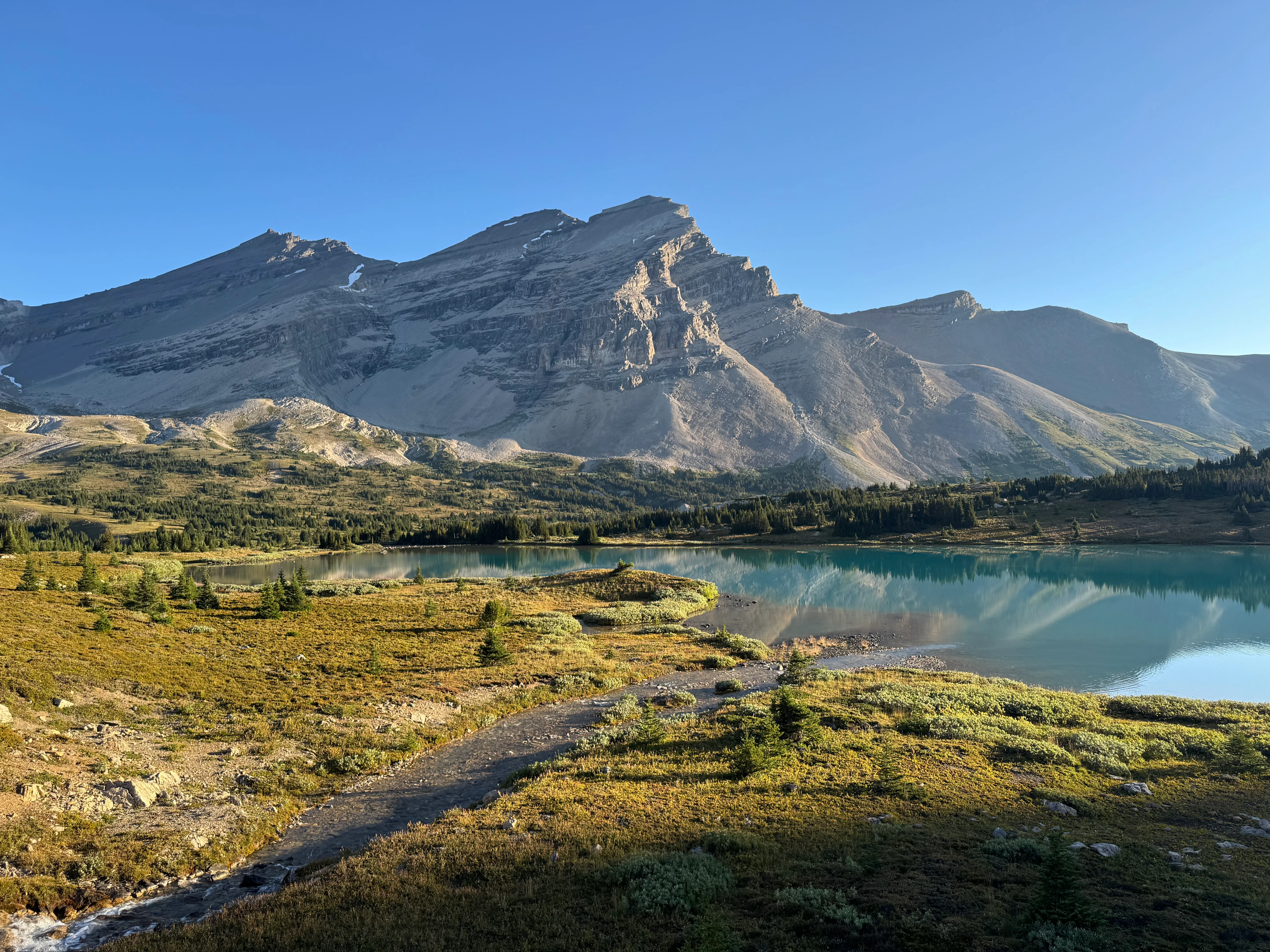 Sunrise over Lower Devon Lakes with mountains