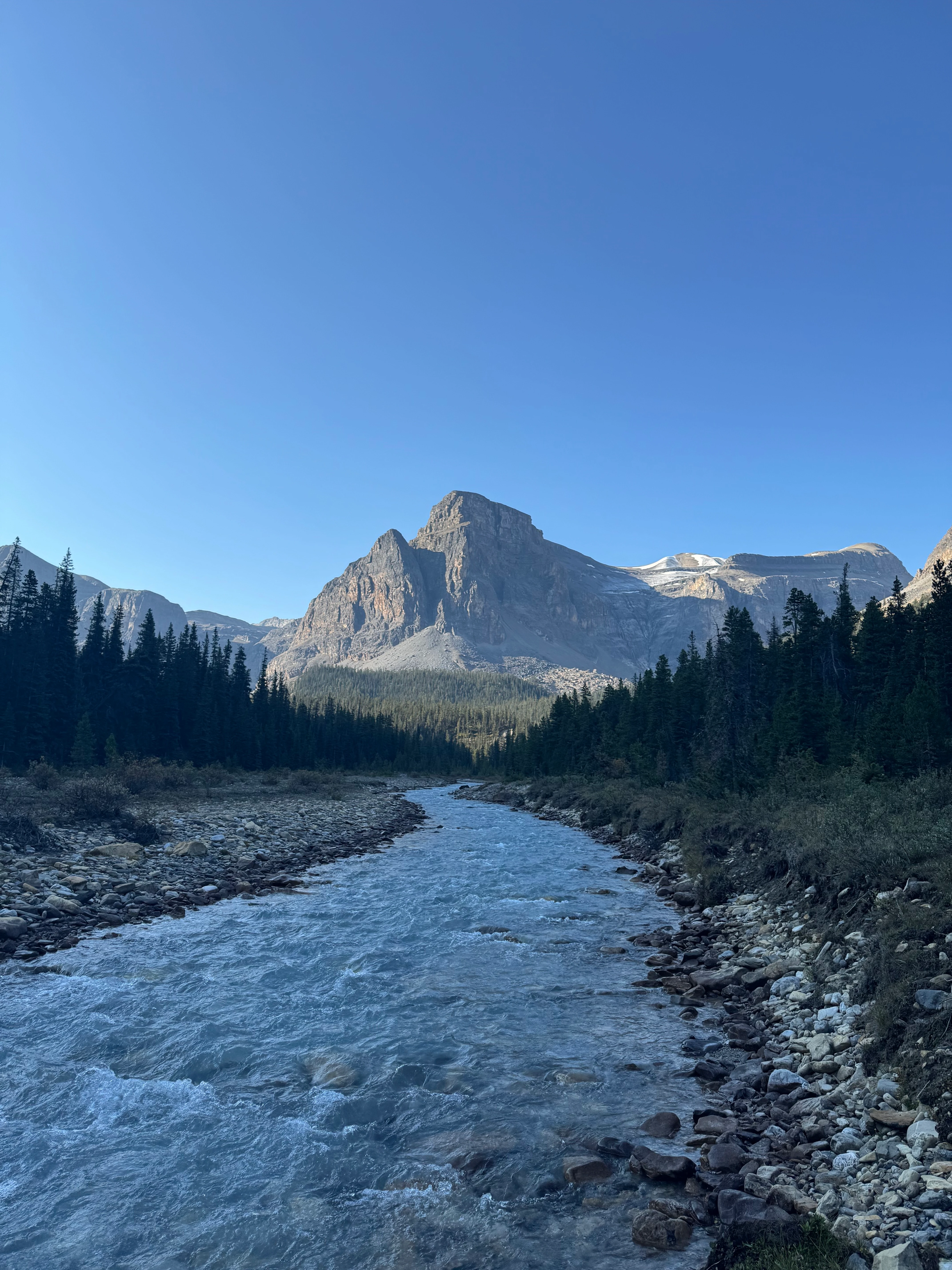 Dolomite Creek flowing through valley with unnamed peak